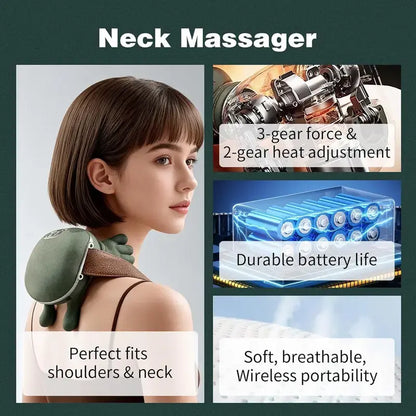 Neck massager with 3 force levels, 2 heat levels and wireless design